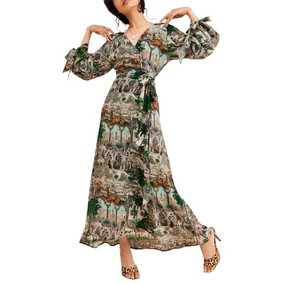 Chufy Jamal Crepe Wrap Dress in Moroccan Moment Maxi Size XS - Picture 2 of 12